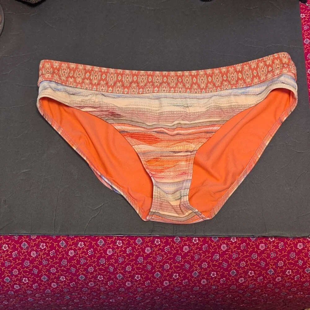 Prana Ramba Bikini Bottom Peach Bonita Swim Boho Print Mid Rise Full Seat Large‎